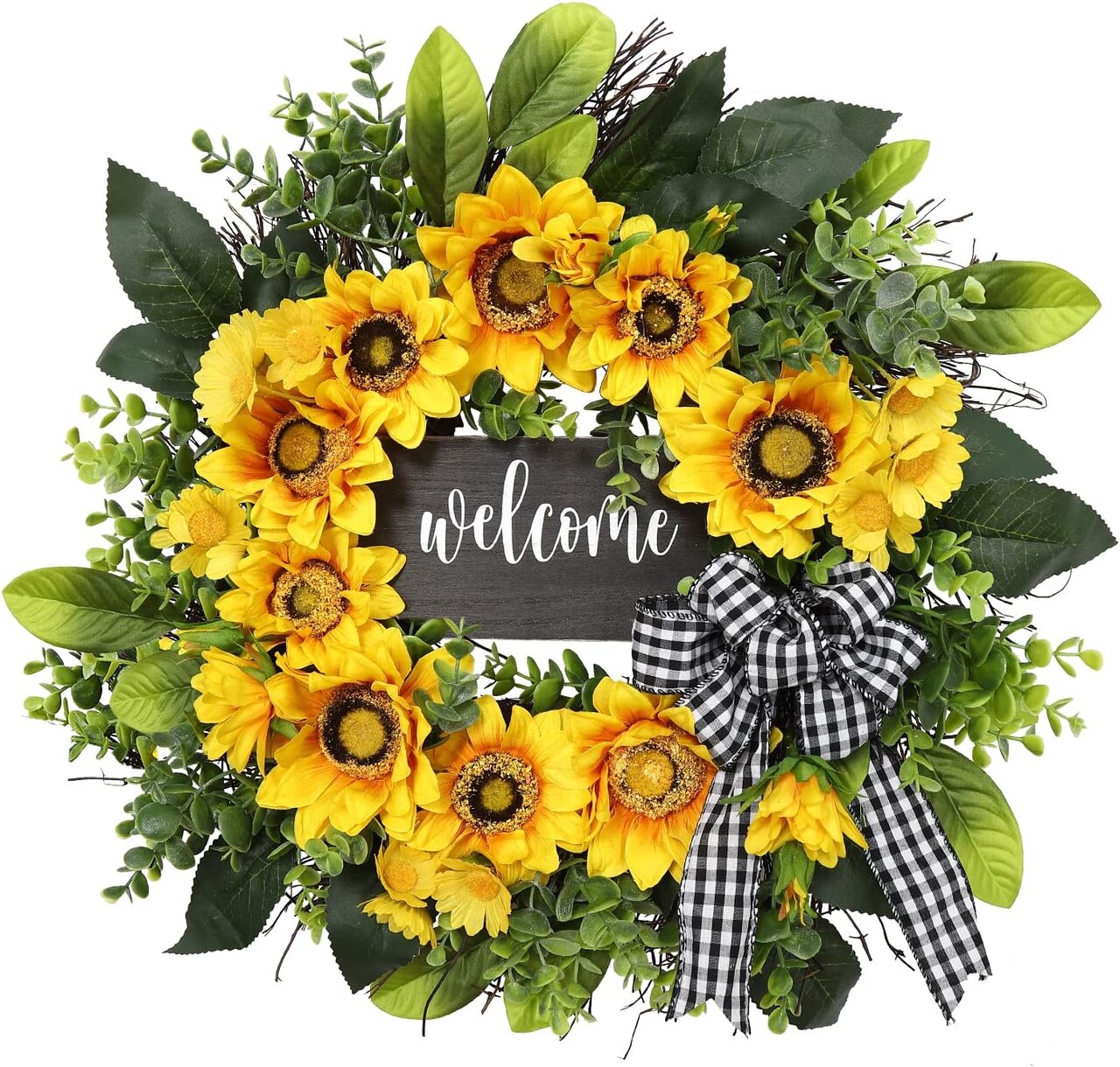 20-inch Sunflower Wreath with "Welcome" Sign – Front Door Decor & Gift